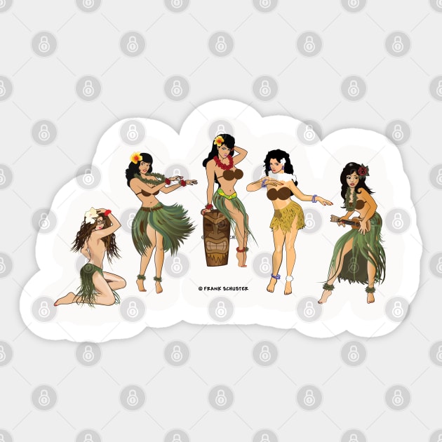 Hula Girls Chilling Dancing the Hula wht Sticker by PauHanaDesign